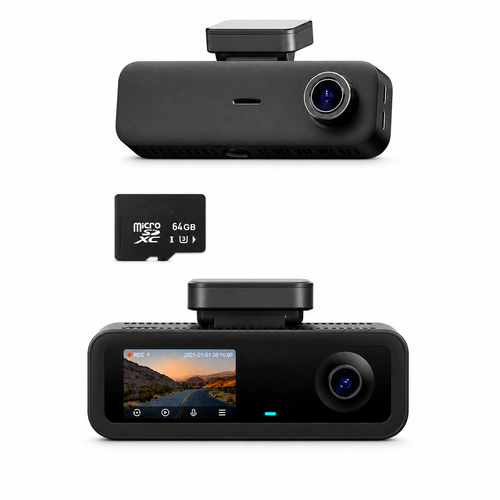 Kamera samochodowa 4K, przód i tył, wnętrze, 3-kanałowa kamera samochodowa, kamera samochodowa z GPS, Wi-Fi 6, sterowanie głosowe, monitor parkowania, noktowizor, nagrywanie w pętli, karta SD 64GB w zestawie (T800E)